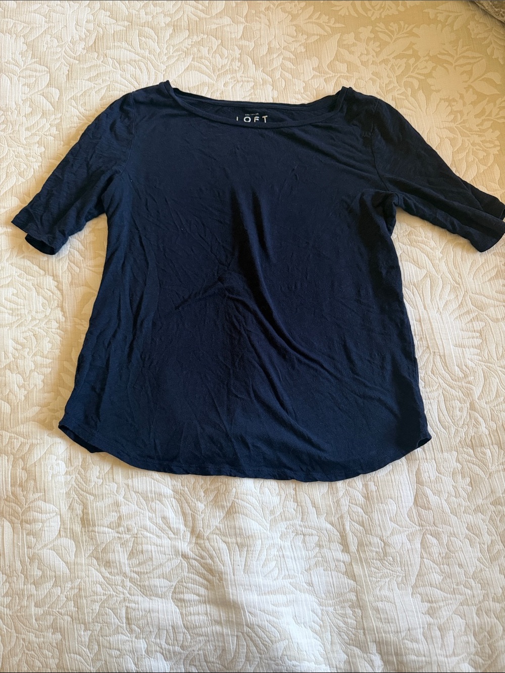 LOFT Navy Short-Sleeve Scoop Neck Top